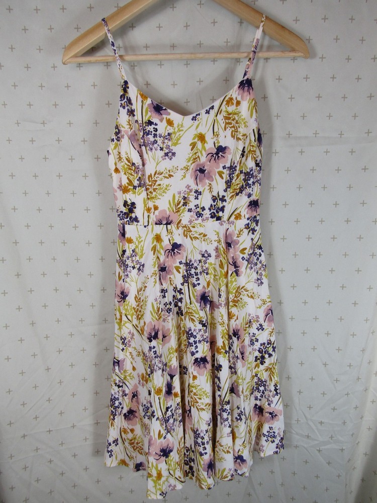 Old Navy Yellow Purple Floral Lined Mini A-Line Summer Sundress Women&rsquo;s size XS