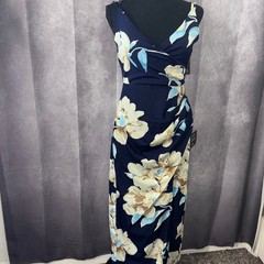 NWT Size Small LuLus Navy Blue Floral Sleeveless Surplice Midi Dress Slit Ruched