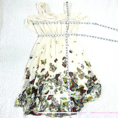 Forever 21 Hi-Low Dress Womens S Ivory Chiffon Floral Butterfly Empire Waist