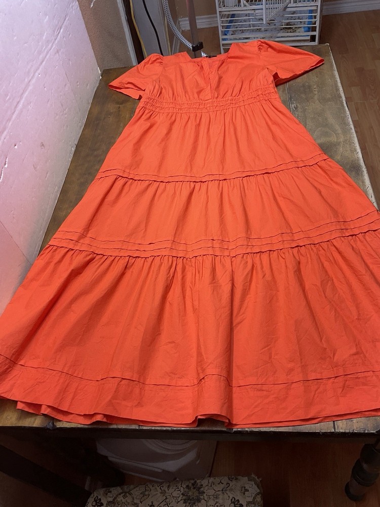 Quince Women 100% Organic Cotton Poplin Tiered Maxi Dress Orange Size XL
