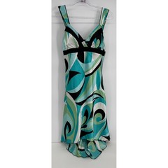 IN San Francisco Womens Handkerchief Hem Dress Aqua Teal Lime Sz 9 NEW Orig $59