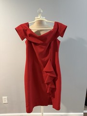 Women’s Red Solid Off the Shoulder Ruffle Knee Length Dress-Size 6P
