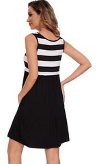 Summer Maternity Dress Sleeveless A Line Midi UK 12 – 14 Black White Stripes