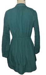 Sea NY Size S Casey Emerald Green Hand-Smocked Sleeves Tunic Cotton Top