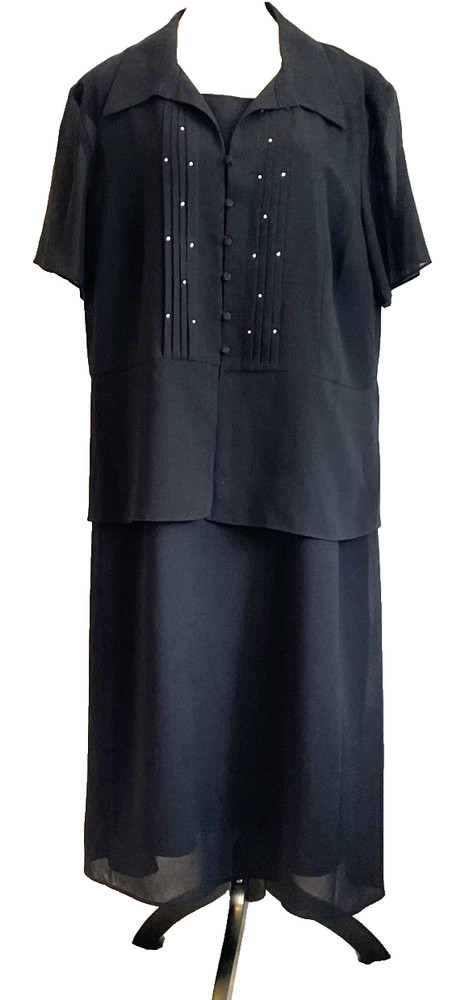 ARC 2-Piece Elegant Sheath + Sheer Rhinestone Accent Top 1X Black Polyester