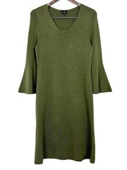 Talbots Merino Wool Sweater Dress Women’s Size S Flounce Bell Sleeves V-Neck