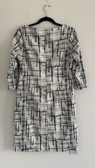 M.M. LAFLEUR ETSUKO CUBIST JACQUARD IVORY GALAXY BLUE DRESS SIZE 14