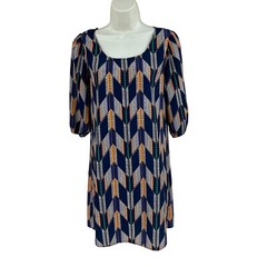 Rue 21 Shift Dress Size Small Multicolor 3/4 Sleeve Full Zip Midi Scoop Neck