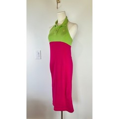 Polo Ralph Lauren Colorblock Halter Polo Dress Lime Pink Tennis Golf L