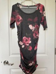 MOTHER BEE Maternity Short Sleeved Rouched Floral Maternity Dress SZ Medium