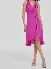 Kensie Women&rsquo;s Purple Ruffled Tie-Waist Faux-Wrap Dress Size 6.