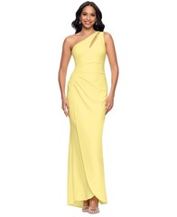 Betsy & Adam Petite One-Shoulder Ruched Gown – Lemon Size 12P- DEFeCTS