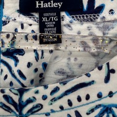 Hatley Womens XL Blue White Floral Shift Dress Short Sleeve Crochet Hem Jersey