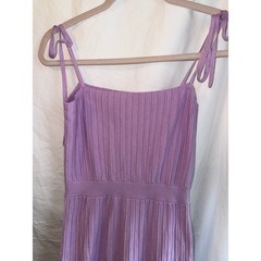 Lavender Ribbed Knit Tie Shoulder Midi Dress Purple Pleated Skirt Small
