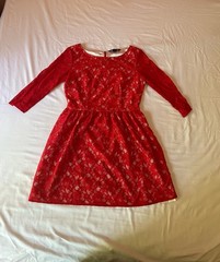 French Connection Half-sleeve Mid-thigh Length Red Lace Dress Women’s Size 8