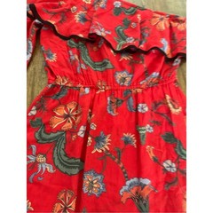 Love Sam Red Floral One Shoulder Asymmetrical Ruffle Dress XS Boho Viscose