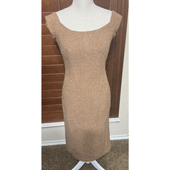 Ralph Lauren Black Label Wool Sheath Dress Beige Herringbone Tweed Midi Sz 2 USA
