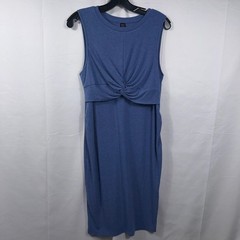 SHEIN Blue Ribbed Twist Front Midi Dress Sleeveless Bodycon Size Large