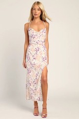 NWOT Loving the Look Ivory Floral Print Backless Cowl Maxi Dress