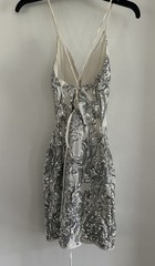 Windsor White Silver Sequin Mesh Mini Bodycon Dress S V-Neck Strappy Lined