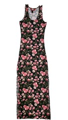 Hot Kiss S Black Pink Green Floral Rose Side Slits Maxi Dress Bodycon Sleeveless