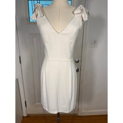 Amanda Uprichard Allora White Bow Shoulder V-Neck Mini Dress Cocktail IvoryXS