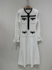 Self Portrait Handmade pearlS knitted dress A-line silm waist long sleeve women