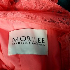 Mori Lee Madeline Gardner Pink Lace Sleeve Ruched A-Line Formal Prom Dress Women