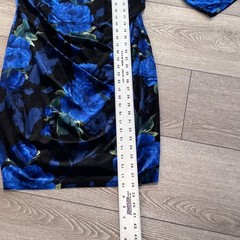 Jessica Howard Sheath Dress Womens 14 Blue Black Velvet Floral Ruched 3/4 Slv