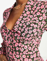 NOBODY’s CHILD/ Asos DAISY COLLARED MIDI DRESS IN fuchsia/green BLOOM US 6