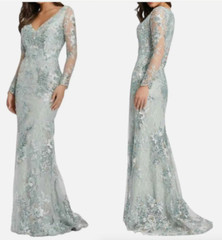 MAC DUGGAL 67539 EMBELLISHED V-NECK ILLUSIONS SEAMIST GOWN sz 16