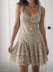 Kirious Floral Mesh Tiered Mini Dress Milkmaid Ruffle Hem small 8/10