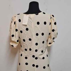 NEW! Vintage-Style Crepe Short Sleeve Midi Dress, Beige Polka Dot – A New Day
