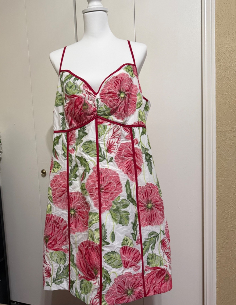 Adelyn Rae Women&rsquo;s Embroided Dress XXL Floral Spaghetti Strap White Red Green