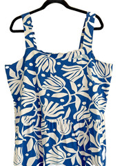 FAB SEASALT DEEP WATER BLUE & WHITE SQUARE NECK FLORAL COTT SLEEVELESS DRESS 20!