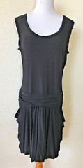 NWT Essentials ABS Black Dress Ruched Drop Waist Bubble Hem Y2K Sz 10