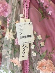 For Love & Lemons Floral Embroidered Mesh Pink Nightgown Tie Closure Size M