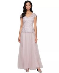 Alex Evenings Women&rsquo;s Embroidered-Chiffon Tulle-Skirt Gown Blush US 18, UK 22