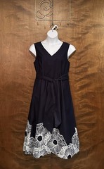 Anne Klein Sleeveless Border Print Midi Dress Womens 10 Navy & White A-Line NWT