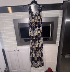 Midnight Velvet Multicolor Geometric Maxi Dress Sleeveless V-Neck Long Size M