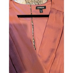 Express Womens Ruffle Faux Wrap Mini Dress Dusty Rose Short Sleeve V-Neck Size M