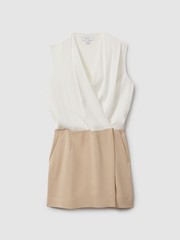 REISS Vie Wrap-Front Shift Dress in Nude/Ivory UK Size 6