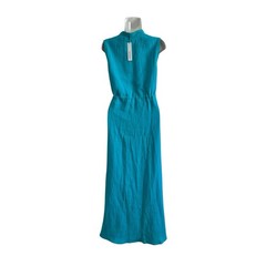 Chicos Teal Sleeveless Drawstring Maxi Dress NWT Size 1 Crinkle Gauze