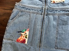Ex Joe Browns Floral Applique Zip-Front Denim Pinafore Uk Size 12 New With Tags