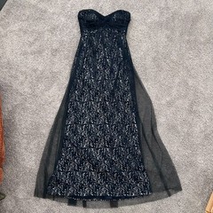 After Six Strapless Chiffon Tulle Gown Bridesmaid Dress Size 6 Midnight Navy