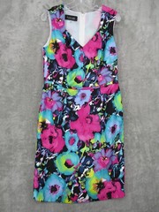 Evan Picone Dress 8 Vibrant Floral Abstract Sheath V Neck Lightweight Lined Zip