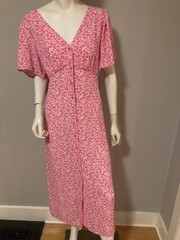 Old Navy Maxi Midi Dress Pink Floral button short Flutter sleeves XLg