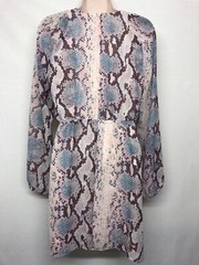 Guess Python Snakeskin Print V Neck Long Sleeve Ruched Multi Color Dress S