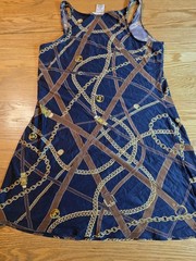 Michael Kors Navy/Brown/Gold Geometric Logo Shift Dress Scoop Neck M