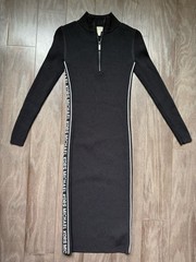 Women’s Black Michael Kors Long Sleeve Ribbed Midi BodyconDress Size XXS